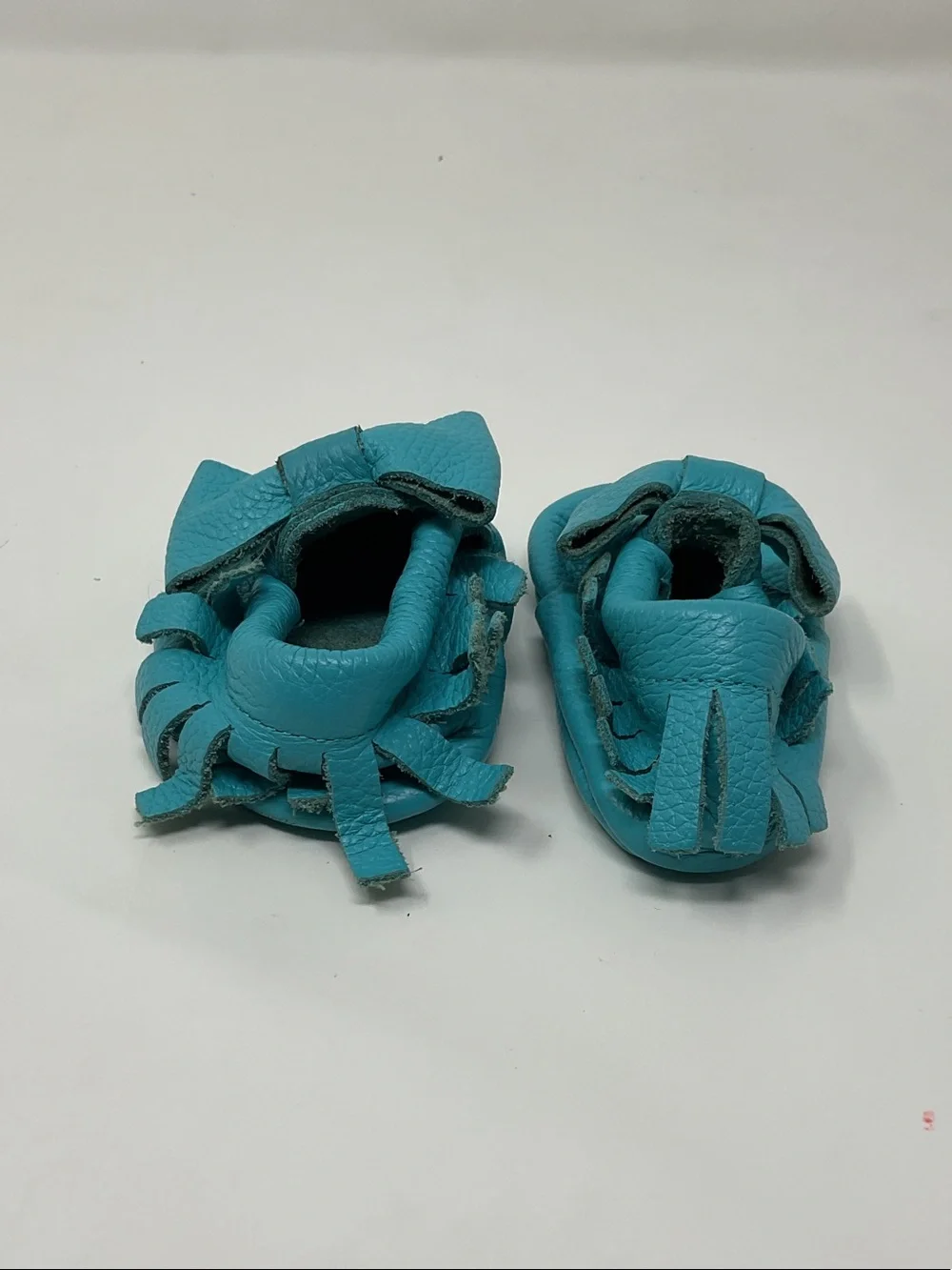 Baby Teal Soft Leather Moccasins with Bow